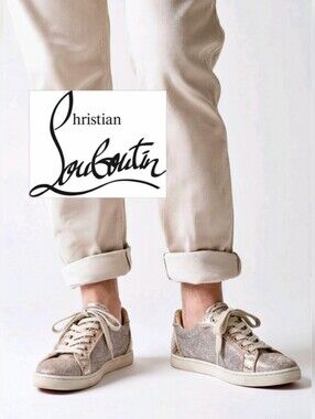 Christian Louboutin Seava Low Sneakers Womens 9 39.5 Italy Made Metallic Shoes